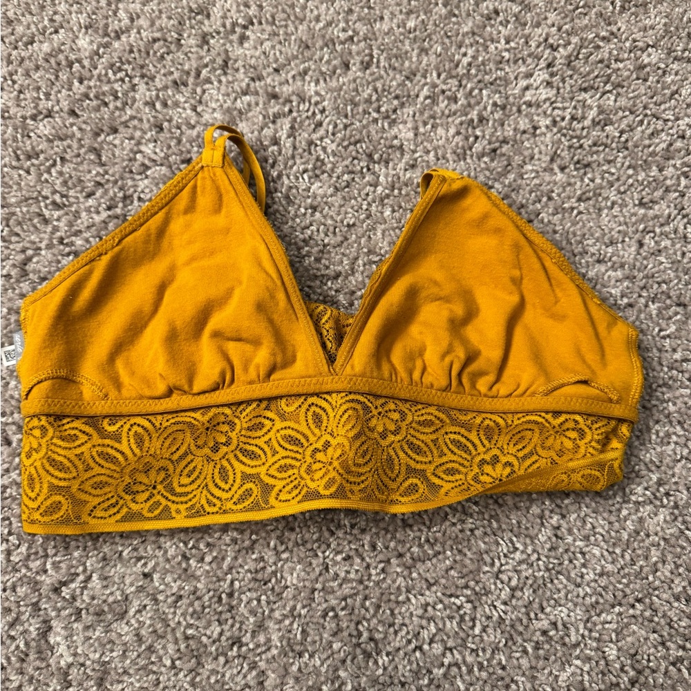 Aerie Mustard Yellow Floral Lace Bralette - Picture 5 of 7